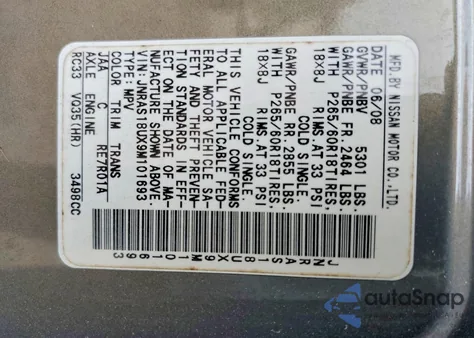 2009 Infiniti Fx35 z USA, uszkodzony, nr VIN JNRAS18UX9M101693